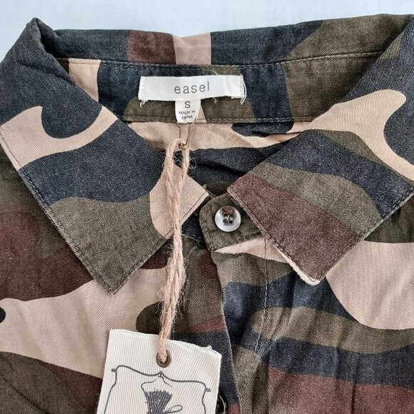 Easel 100% Cotton Camouflage Button Down Long Sleeve Jumpsuit NWT - Picture 4 of 16